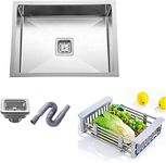 Happy Homes Modular Kitchen Sink (18X16X10 Inch), Matte Satin Finish Stainless Steel with Square Coupling and Metal Fruit Basket