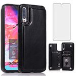 Asuwish Compatible with Samsung Galaxy A70 Wallet Case Tempered Glass Screen Protector Card Holder Cover Stand Leather Flip Cell Accessories Phone Cases for Glaxay A70S A 70 Gaxaly 70A S70 Women Black