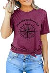 Fawniss Womens Outdoor Shirt Funny Compass Graphic Print T Shirt Casual Holiday Tee Tops (Purple, Medium)