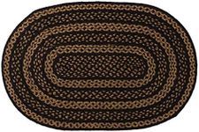 VHC Brands Farmhouse Primitive Jute Black Striped Accent Rug Oval w/ Floor Pad 24"x36"