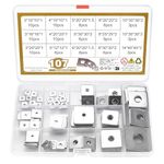 107 Pcs Square Washers, M3 M4 M5 M6 M8 M10 M14 Square Plate Washers Hardware, Stainless Steel Rectangular Washer with Round Hole, Metal Flat Gaskets Washers for Screws Bolts (107 Square Silver)