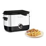 Moulinex AF220010 Deep Fryer, Capacity 1 L of Oil, for About 600 g Food, Stainless Steel, Non-Stick Bowl, Metal Filter Included, Adjustable Thermostat, Plastic, Black, Silver