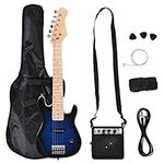 HOMCOM 30 Inch Kids Electric Guitar 3/4 Size Beginner Starter Kit w/ 5W Amplifier, Strap, Strings, Picks, Carrying Case Blue/Black