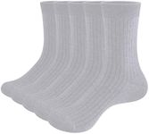 YUEDGE 5 Pairs Mens Light Grey Business Dress Socks Thin Plain Cotton Casual Men Socks for Size 6-9