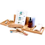 Bamboo Bath Tray, Luxury Extendable Caddy Eco-Friendly with Candle, Wine Glass, Book, iPad & Phone Holders - Adjustable for a Home Spa Experience