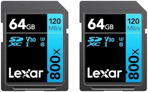 Lexar High-Performance 800x 64GB (2-Pack) SDXC UHS-I Memory Cards, C10, U3, V30, Full-HD & 4K Video, Up to 120MB/s Read, for Point-and-Shoot Cameras, Mid-Range DSLR, HD Camcorder (LSD0800064G-B2NNU)