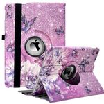 Ceysin Rotating Case for iPad 9th Generation (2021) / 8th Generation (2020) / 7th Gen (2019) 10.2 Inch - 360 Degree Rotating Protective Stand Cover with Auto Wake Sleep Function (Purple Butterfly)