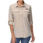 BASSDASH Women's UPF 50 Long Sleeve Fishing Hiking Button Down Shirt Performance Quick Dry FS21W, Khaki, Large