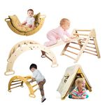 Pikler Triangle Set with Cushion, Arch & Slide 7 in 1 - Wooden Climbing Gym for Toddler, Montessori Indoor Play Gym, Climbing Triangle, Jungle Gym Indoor Climbing Toy | Pickler Montessori Climbing Set