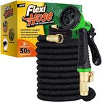 Flexi Hose & 8 Function Nozzle 50 FT with 3/4 Inch Solid Brass Fittings & Double Latex Core