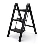 BOWEITI 3 Step Ladder Lightweight Folding Step Stool, Aluminum Portable Lightweight Ladder for Home and Office Use, Anti-Slip Pedal 330 Lbs Capacity Household Stepladder(Black)