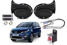 SHOP4U Square Shape Car Windtone Horn with Relay and Wire for Tata Hexa Set of 2 (Black)