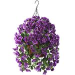 INQCMY Artificial Hanging Flowers Basket for Outdoor Summer Decoration,4pcs Fake Hanging Plant UV Resistant Look Real Purple Begonia Flower for Outside Home Planter Porch Patio Garden(Purple)