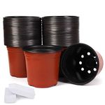 JERIA 100-Pack 6 Inch Plastic Nursery Pots Come with 100 Pcs Labels, Seed Starting Pots，Seedling Flower Plant Container for Succulents, Cuttings, Transplanting