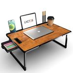 LACTOS Foldable Wooden Laptop Bed Tray Table, Multifunction Lap Tablet Desk with Cup Holder, Perfect for Eating Breakfast, Reading Book, Working, Watching Movie On Bed (BC=Wood)