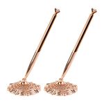 Chris.W 2Pcs Hollow Round Pen Holder Signing Pen Set with Small Crystal Diamond Metal Ballpoint Pens Attached to Desk for Home Office School Wedding Bridal Ceremony Engagement Guests Book Valentine's Day Favor (Rose Gold)