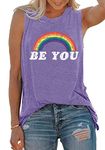 Be You Gay Pride Tank Top Womens LGBT Rainbow Graphic Tee Summer Casual Letter Print Sleeveless Shirt, Light Purple, X-Large