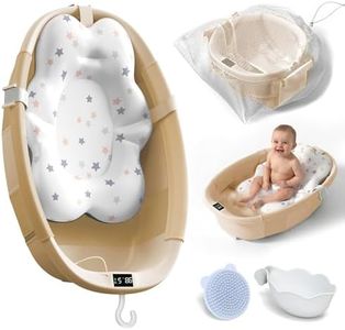 Collapsible Baby Bathtub - Large Baby Bath Tub with Thermometer | Bath Essential Bañera para Bebe Easy Fold Baby Tub | Travel Infant Newborn Toddler Bathtub for Baby Girl Boy 0 to 36 Months(Khaki)