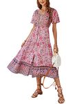 TEMOFON Women's Dresses Summer Bohemian Casual Short Sleeve Floral Print Maxi Dress S-2XL, 47-pink, M