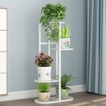 FURNIFOX Plant Stand Indoor Outdoor Plant Stand, Four Layers Iron Flower Stand Pots Tray Plant Shelves Planter Display Rack Storage Holder Shelf Home Balcony Garden Living & Bed Room Decor (WHITE)