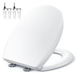 Toilet Seat, MUJIUSHI Soft Close Toilet Seats with Non-Slip Seat Bumpers & Metal Screw Bolts, Fit Standard Round Toilet, Quick Release No Slam White Toilet Lid with Cover, Easy to Install & Clean