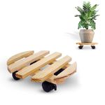 Sharpex Pack of 1 Wooden Trolley for Plants, Flower Pots | Heavy Duty Rolling Plant Stand with Locking Wheels | Round Plant Roller Base for Indoor Patio Outdoor Potted Planter (Beige)