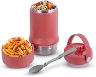 Ideus 20 oz Insulated Soup Thermo with Foldable Spolk and Bowl, All-in-one Stainless Steel Vacuum Thermal Food Jar for Lunch, Leakproof Bento Lunchbox Portable Soup Container, Red