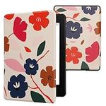 kwmobile Case Compatible with Amazon Kindle Paperwhite 11 Generation 2021 Case - PU Cover for Kindle Paperwhite Case w/Magnet - Colorful Flowers Dark Pink/Dark Blue/Cream