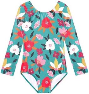 HOZIY Gymnastics Leotards for Toddler Girls Long Sleeve 1t 2t 3t Green Floral Flower Sleeved Fall Bodysuts Toddlers Kids Leo Tumbling Outfits Sparkle Glitter Unitard Dance Clothes Clothing Apparel