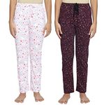 Real Basics Women's Cotton Printed Pyjama Pack Of 2(Rb-W-Pj(Ps)-XL-P2-Pink Print+Red Print)_Multicolor_XL