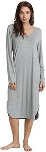 GYS Womens Bamboo Viscose Long Sleeve Nightgown Soft Comfy V Neck Long Night Shirts Sleepwear, Heather Grey, Large