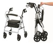 Ultra Lightweight Folding rollator Wheeled Walker Walking Frame with Brakes, seat and Bag (Silver 15cm Wheels)