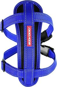 EzyDog Premium Chest Plate Custom Fit Reflective No-Pull Padded Comfort Dog Harness - Perfect for Training, Walking, and Control - Includes Car Restraint Attachment (Medium, Blue)