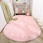 Terrug Fluffy Area Rug for Bedroom Living Room,Soft Oval Girls&Boys Rugs for Kids Room Baby Nursery,Pink Carpet for Dorm Teen's Room-Home Decor Shaggy Plush Throw Rug 2.6 x 5.3 Feet Pink