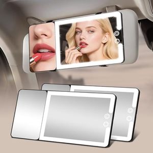2pcs Car Sun Visor Vanity Mirror with Lights & 20X Magnification, Led Light up Makeup Mirror for Sun Visor, Rechargeable 3 Colors Dimming Light, Universal Accessories for Car SUV Truck
