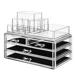 SONGMICS Makeup Organiser, Cosmetic Organiser, Stackable, Acrylic Case with 11 Compartments, 4 Drawers, for Dressing Table, Vanity Counter in the Bedroom, Bathroom, Gift Idea, Transparent JKA001TP