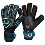 Renegade GK Triton Specter Goalie Gloves with Pro-Tek Fingersaves | 3.5+3mm Super Grip & 4mm Duratek | Black & Blue Soccer Goalkeeper Gloves (Size 6, Youth, Kids, Roll Cut, Level 2)