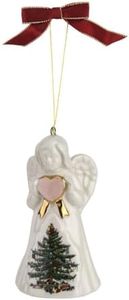 Spode Christmas Tree Angel Ornament, Festive Holiday Bauble for Christmas Tree, Earthenware Hanging Decoration with Red Ribbon for Easy Hanging, Decorative Accent & Keepsake Gift