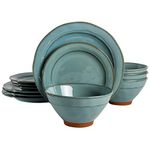 Gibson Elite Terranea Round Reactive Glaze Terra Cotta Dinnerware Set, Service for Four (12pcs), Teal