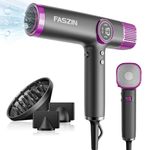 Faszin Hair Dryer, Lightweight Hairdryer with 110,000 RPM High Speed Motor for Fast Drying, 200 Million Ionic Hairdryers for Women & Men, Low Noise Hair Dryers, with 3 Magnetic Nozzle - Gray