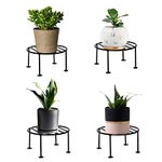 Sharpex Iron Potted Plant Round Stand Rust Resistant Metal, Decorative Indoor Outdoor Flower Pot Holder Rack (20 x 20 x 10 cm, Black) Set of 4