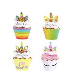 24 PCS Unicorn Cupcake Toppers and Wrappers, Birthday Party Supplies, Unicorn Cake Decoration for Birthday, Baby Shower, Valentine (24 Unicorn)