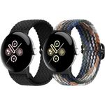 2 Packs Braided Bands Solo Loop Compatible with Google Pixel Watch 2/Pixel Watch, Adjustable Stretchy Nylon Elastic Straps with Upgraded Connector for Google Pixel Watch 2/1 Wristbands Women Men