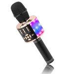 BONAOK Microphone for Kids Wireless, Magic Sound Karaoke Wireless Microphone, 4 in 1 Bluetooth Karaoke Machine, Adult Car Karaoke Mic Singing Machine, for Party/Outdoor/Travel(Black Gold)