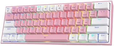 Redragon K617 Fizz 60% Wired RGB Gaming Keyboard, 61 Keys Hot-Swap Compact Mechanical Keyboard w/White and Pink Color Keycaps, Linear Red Switch, Pro Driver/Software Supported