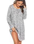 ENJOYNIGHT Women's Cotton Sleepwear Long Sleeves Nightgown Print Tee Sleep Dress (2X-Large, cat2)