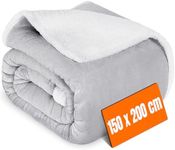 Mia&Coco Fleece Bed Blanket Double Size Throw with Oeko-Tex 400GSM Flannel Sherpa, Large Winter Blankets over Bed and Sofa, Fluffy Soft Throw for Travel and Camping, Silver Grey, 150 x 200cm
