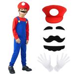 YYDSXK Super Bros Fancy Dress for Adults and Kids, Super Brothers Costume with Jumpsuit, Hat, Beard and Gloves, Brothers Cosplay Costume for Halloween, Christmas, Carnival, Birthday Party