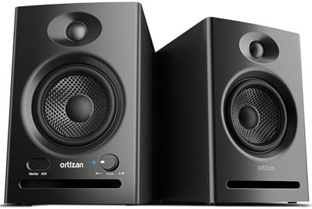 Ortizan Dual-Mode 2.0 Studio Monitors, Active Monitor Speakers Bluetooth 5.3 Wireless Computer PC, 80W Power Bookshelf Speakers, Wooden Enclosure for Recording Multimedia, Gaming, Music Production