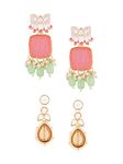 Zaveri Pearls Set of 2 Multicolor Ethnic Enamel Yellow Gold Drop Earrings For Women-ZPFK15181